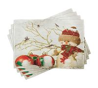 ABAKUHAUS Sets de Table de Noël, Joyeux Noël, Décoration de Table en Tissu Lavable pour Salle à Manger et Cuisine, Impression numérique, Gris Rouge