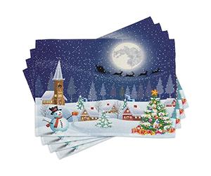 ABAKUHAUS Sets de Table de Noël, Paysage d'hiver, Décoration de Table en Tissu Lavable pour Salle à Manger et Cuisine, Impression numérique, Violet Gris Blanc