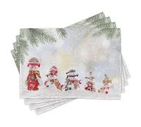 ABAKUHAUS Sets de Table de Noël, Petit Bonhomme de Neige dans la Neige, Décoration de Table en Tissu Lavable pour Salle à Manger et Cuisine, Impression Numérique, Rouge Blanc