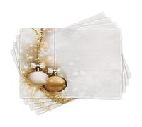 ABAKUHAUS Sets de Table de Noël, Rituels Religieux recommandés Boules de Noël avec Ruban, Décoration de Table en Tissu Grand Teint pour la Salle à Manger et la Cuisine, Blanc Beige