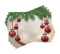 ABAKUHAUS Sets de Table de Noël, Rubans de Boules Rouges, Décoration de Table en Tissu Lavable pour Salle à Manger et Cuisine, Impression numérique, Vert rougeâtre