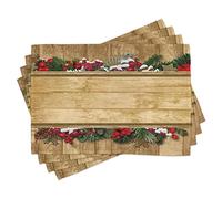 ABAKUHAUS Sets de Table de Noël, Salutation de Noël Vintage, Décoration de Table en Tissu Lavable pour Salle à Manger et Cuisine, Impression numérique, Vert fougère sépia