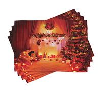 ABAKUHAUS Sets de Table de Noël, Thème Noël Nouvel an, Décoration de Table en Tissu Lavable pour Salle à Manger et Cuisine, Impression numérique, Orange