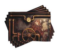 ABAKUHAUS Sets de Table de Style Industriel, Tuyaux de Vapeur, Décoration de Table en Tissu Lavable pour Salle à Manger et Cuisine, Impression numérique, Orange Brun foncé