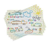 ABAKUHAUS Sets de Table Éducatifs, Dessin d'enfant d'icônes de Transport colorées, Décoration de Table en Tissu Lavable, Impression numérique, Orange Bleu