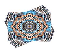 ABAKUHAUS Sets de Table Vintage, Motif de Carreaux de céramique méditerranéens, Décoration de Table en Tissu Lavable pour Salle à Manger et Cuisine, Impression numérique, Bleu Orange