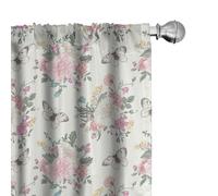 ABAKUHAUS Shabby Flora Ensemble de 2 Panneaux de Rideaux, Bouquet de Roses, Traitement de Fenêtre Léger, 150 cm x 175 cm, Rose pâle Vert