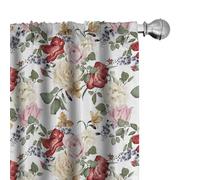 ABAKUHAUS Shabby Flora Ensemble de 2 Panneaux de Rideaux, Roses Fleurs Lilas, Traitement de Fenêtre Léger, 150 cm x 225 cm, Crème Rose pâle