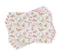 ABAKUHAUS Shabby Flora Lot de Sets de Table en 4 pièces, Nature Buds Blossom, Tissu Lavable pour Salle à Manger et Cuisine, 30 cm x 45 cm, Rose Blanc et Vert
