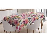 ABAKUHAUS Shabby Flora Nappe, Shabby Usine Rose Floral, Linge de Table Rectangulaire pour Salle à Manger Décor de Cuisine, 140 cm x 240 cm, Rose Multicolore