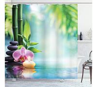 ABAKUHAUS Spa Rideau de Douche, Bougie Bambou Tranquility, Tissu Ensemble de Décor de Salle de Bain avec Crochets, 175 cm x 220 cm, Multicolore