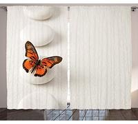 ABAKUHAUS Spa Rideaux, Rocks Papillon de guérison, Décoration Intérieure Accent Lot de 2 Panneaux, 280x175, Orange Blanc