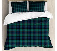 ABAKUHAUS Tartan Ensemble de Housse de Couette, Motif Folklore écossais, Décoratif 3 Pièces avec 2 Taies d'oreiller, 220 x 220 cm - 75 x 50 cm, Vert Foncé Noir