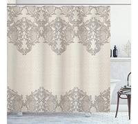 ABAKUHAUS Taupe Rideau de Douche, Rétro délicat Dentelle comme, Tissu Ensemble de Décor de Salle de Bain avec Crochets, 175 x 200 cm, Taupe