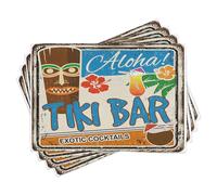 ABAKUHAUS Tiki Bar Lot de Sets de Table en 8 pièces, Signe Vintage, Tissu Lavable pour Salle à Manger et Cuisine, 30 cm x 45 cm, Jaune Vert Rose