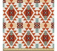 ABAKUHAUS Tribal Tissu au mètre, Aztec Folk İndigène Motif, Tissu Décoratif pour les Rembourrages et les Décorations de la Maison, 2M (148x200cm), Teal Crème Rouge