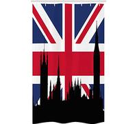 ABAKUHAUS Union Jack Rideau de Douche Stalle, Historique Urbain Royaume-Uni, Ensemble de Salle de Bain en Tissu en Crochets, 120 x 180 cm, Bleu Royal Gris Anthracite et Rouge cinabre