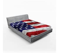 ABAKUHAUS USA Drap-Housse, America Patriotic Day, Tissu décoratif Doux Linge de lit Rond élastique élastique, 160 cm x 200 cm, Rouge Blanc