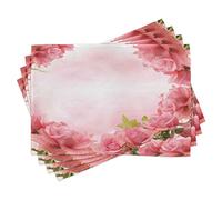 ABAKUHAUS Valentin Lot de Sets de Table en 4 pièces, Romantique Roses Nuptiale, Tissu Lavable pour Salle à Manger et Cuisine, 30 cm x 45 cm, Rose Corail Vert