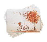 ABAKUHAUS Vélo Lot de Sets de Table en 4 pièces, Autumn Tree Orange, Tissu Lavable pour Salle à Manger et Cuisine, Standard, Orange Rouge