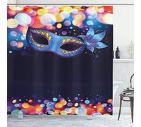 ABAKUHAUS Venise Rideau de Douche, Bleu Vif Carnaval, Tissu Ensemble de Décor de Salle de Bain avec Crochets, 175 cm x 200 cm, Multicolore