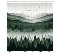 ABAKUHAUS Vert Rideau de Douche, Impression Moderne De Paysages Boisés Mettant en Vedette La Nature Sauvage, Material Resistente al Agua Durable Estampa Digital, 175 cm x 200 cm, Emeraude Blanc cassé