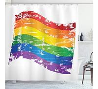 ABAKUHAUS Vintage Arc-en Rideau de Douche, Drapeau Gay Pride, Tissu Ensemble de Décor de Salle de Bain avec Crochets, 175 x 200 cm, Arc-en-Ciel
