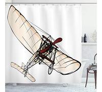 ABAKUHAUS Vintage Avion Rideau de Douche, Moteur Vieux, Tissu Ensemble de Décor de Salle de Bain avec Crochets, 175 cm x 200 cm, Pêche Bourgogne Noir