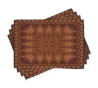 ABAKUHAUS Vintage Sets de Table, Dentelle, Décoration de Table en Tissu Lavable pour Salle à Manger et Cuisine, Impression numérique, Orange Brun