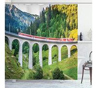 ABAKUHAUS Voie ferrée Rideau de Douche, Suisse Forêt des chemins de Fer, Tissu Ensemble de Décor de Salle de Bain avec Crochets, 175 cm x 200 cm, Multicolore