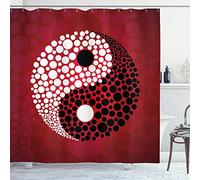 ABAKUHAUS Ying Yang Rideau de Douche, Résumé Cosmos Signe, Tissu Ensemble de Décor de Salle de Bain avec Crochets, 175 cm x 180 cm, Rouge