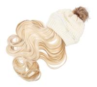Abaodam 1 Set Postiche Bonnet d'Hiver Femme Longue Ondulée Confort Laine Élastique Accessoire de Postiche