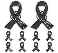 Abaodam 10 Pièces Lot de Broches Métal Noires avec Ruban pour Sac à Dos et Tenue Épingle Commémorative Personnalisable pour Mémoire et Paix