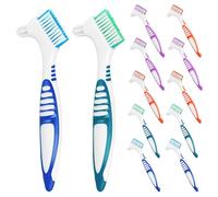 Abaodam 12 Pièces Brosse Double Face pour Prothèses Dentaires Manche Ergonomique Nettoyage des Fausses Dents et Appareils Orthodontiques Kit de Brosses pour Seniors