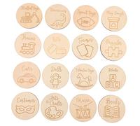 Abaodam 16 Pièces décoration de cercle rond en bois étiquettes de stockage de jouets étiquettes de panier pour l'organisation poubelle jouets enfants toys pour nouvelle maman