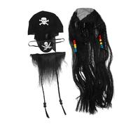 Abaodam 1ensemble Costume De Pirate Avec Perruque Cache-oeil Et Fausse Barbe Accessoires Idéaux Pour Halloween Et Fêtes à Thème