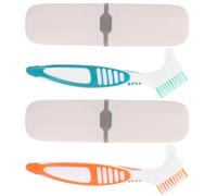 Abaodam 2 Ensembles Brosse à Dents pour Dentier Double Face avec Boîte de Rangement Blanche, Nettoyage Facile et Hygiène Multicouche, Maison Sorties au Restaurant
