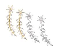 Abaodam 2 paires Boucles Oreilles Grimpeuses Fleurs Cuivre et Cristaux Élégantes pour Mariée Bijoux pour Mariage et Soirées Blanc et Or