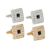 Abaodam 2 Paires Boutons de Manchette Carrés Homme avec Décoration Brillante Chemise Élégante Or et Argent Accessoires Formels pour Mariage et Affaires