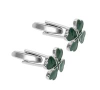 Abaodam 2 pièces Boutons Manchette Feuille à Quatre Lames Irlandais Cœur Vert Émail Boutons Manchette Goujons Vintage pour Hommes et Femmes Bijoux Chemise Élégants pour Saint Patrick