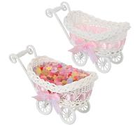Abaodam 2 Pièces Chariot En Rotin Simulé Panier De Rangement Pour Couvercle Panier Avec Anse Caddie Panier Bébé Panier De Fleurs De De Bébé Décoration De Landau Rose Pp