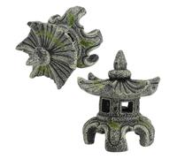 Abaodam 2 Pièces Décoration Aquarium Résine Abri Mini Poissons et Crevettes Statue Petit Pavillon Chinois pour Paysage Micro Bonsaï