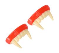 Abaodam 2 Pièces Dents de Vampire Halloween Fangs Prop pour Cosplay de Zombies et Fête de Mascarade Rouge Beige