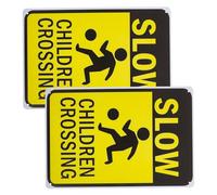 Abaodam 2 Pièces Fer Panneau de Signalisation Routière Jaune pour Garçon | Usage Résidentiel et Scolaire, Très Visible, Résistant aux Intempéries, Alerte Accrue