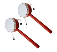 Abaodam 2 pièces Hochet Bois Double-face Peau de Mouton Blanche Rattle-drum Manuel pour Garçon Fille Stimule Motricité et Audition de Adapté Aux Garçon Fille Bas Âge