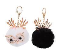Abaodam 2 pièces Lot Porte-clés Pompon Peluche Hibou Adorable Porte-clés Pendentif pour Sac et Clés Accessoire Pratique et Unique