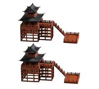 Abaodam 2 pièces Mini Pagoda Statue Résine Modèle Stilt House Chinois Traditionnel pour Décor Zen de Bureau et Jardin Japonais Figurines Méditation Compactes et Réalistes pour Bonsaï et