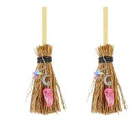 Abaodam 2 Pièces Pendentif Balai de Sorcière Miniature en Branche et Métal, Accessoire Suspendu Polyvalent pour Décoration DIY et Maison, Style Classique Élégant