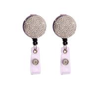 Abaodam 2 Pièces Porte-badge Rond Rétractable en ABS Strass, Clip | Conventions et Séminaires, Argenté, Style Créatif et Mode, Facile à Clipper, pour Volontaires et Enseignants