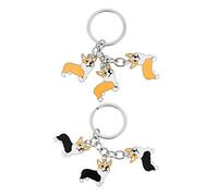 Abaodam 2 pièces Porte-clés Chien Design Métal Résistant Pendentifs Corgi Noir et Jaune Accessoires Décoratifs pour Clés Cadeau pour Amoureux des Chiens